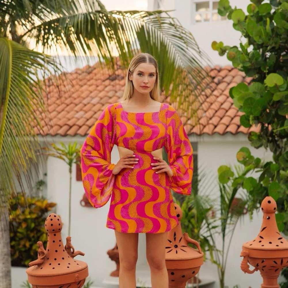 Vibrant Pink and Orange Backless Dress